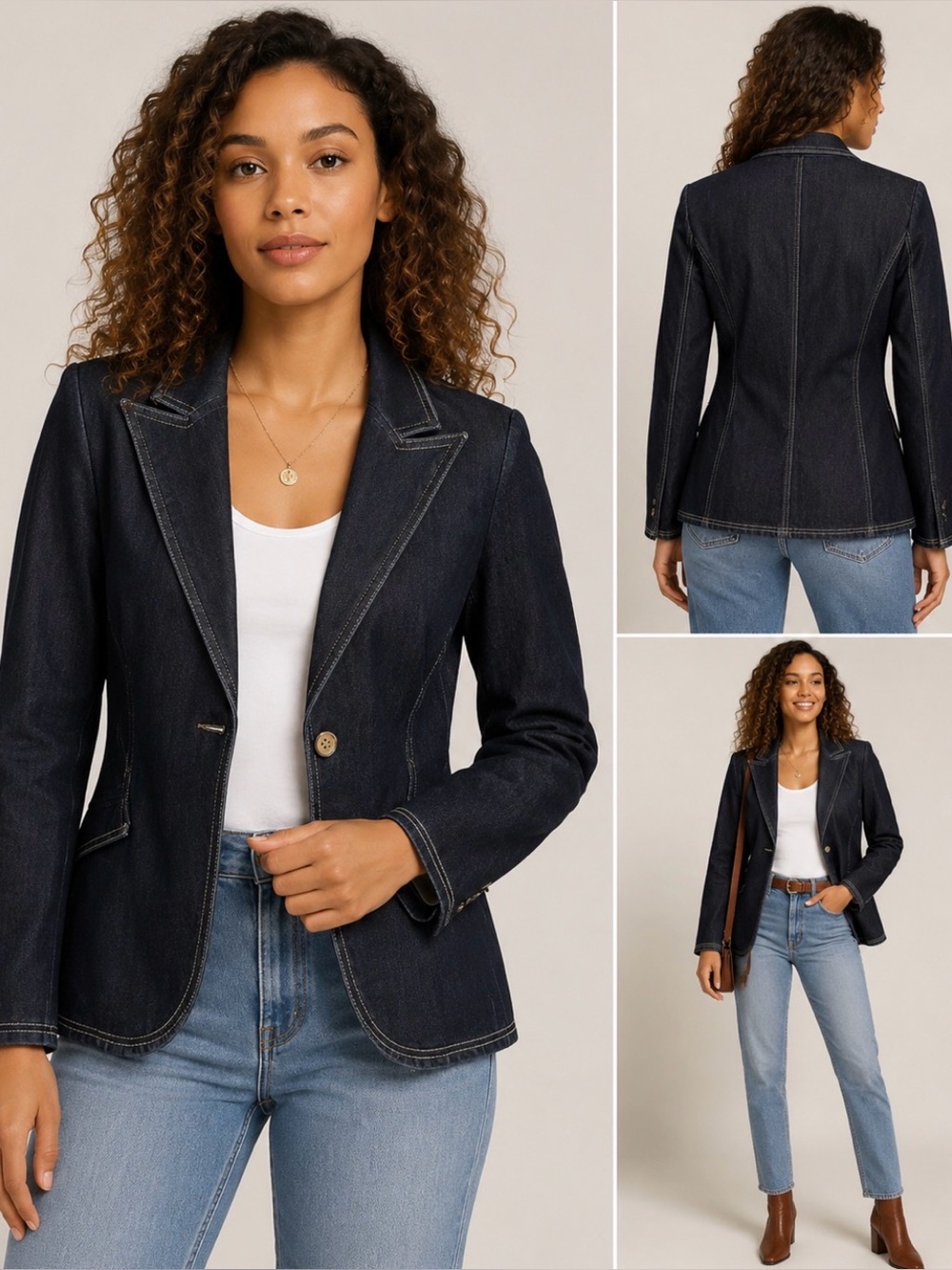 Black White Selvedge Dark Denim Jacket Boho Retro Trendy College Chic Sz 6